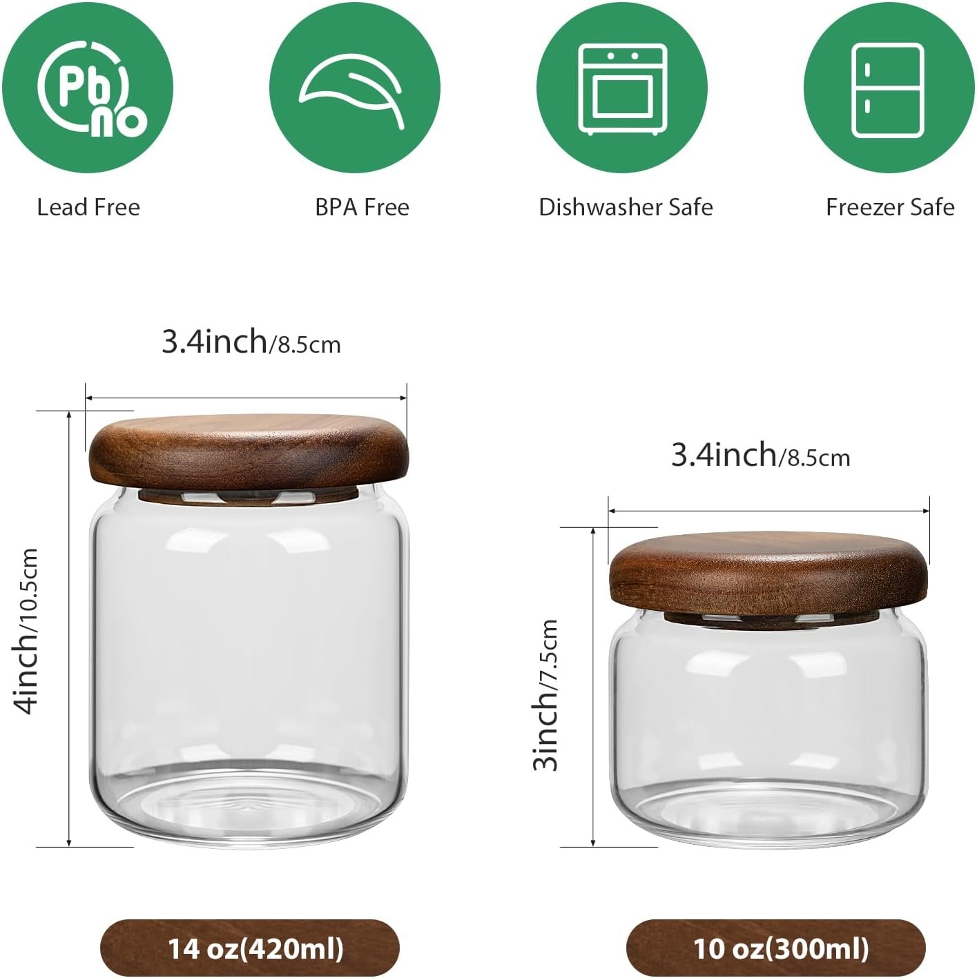 1 PC Small Glass Storage Jars with Airtight Lids, 10 fl oz (300ml) coffee container with Wooden Lid, Glass Pantry Canister for Beans, Rice, Sugar and etc - Image 2