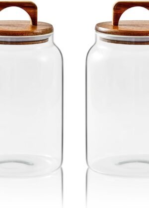 Glass Jars for Laundry Room Organization, 90 ounce Laundry Pods Container, Glass Food Storage Jars with Airtight Lid, 2 Pack, Hand Lid