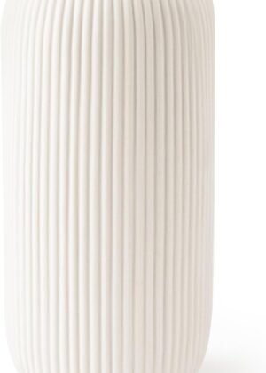 White Ceramic Vase for Flowers, 8 INCH Flower Vase Modern White Vase Home Decor, Small Vase, Ribbed Textured Vase for Pampas Grass Decorative Vase, for Farmhouse Coffee Table Bookshelf Home Living