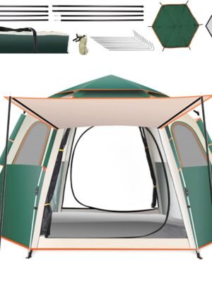 Camping Tent Large Tent 87" L 73" W 40" H with Instant Setup Outdoor Tent with 2 Doors,3 Windows,Removable Rainfly, Hexagonal Moisture-Proof Pad and Carry Bag,4/6/8 Person Weatherproof Tent