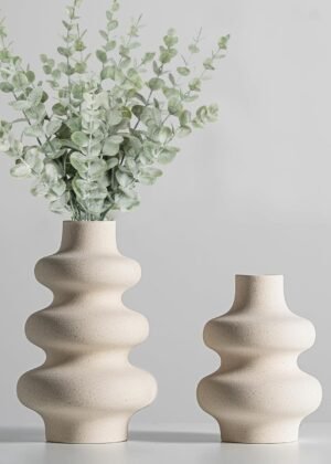 Ceramic Vases Set 2, Modern Home Decor,Off White Round Vases,Modern Dried Flower Vases,  Home Decor for Centerpieces Wedding Dinner Table Party Living Room Office Bedroom