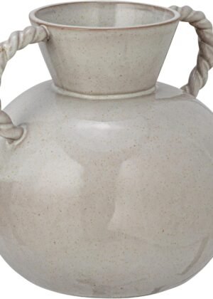 9.25 Inches Stoneware Vase with Twisted Handles and Reactive Glaze, Cream Color