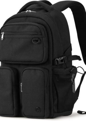 Travel Laptop Backpack, Lightweight Durable School Bookbag Men Woman 15.6" Computer Bag, Water Resistant Outdoor Hiking Backpacks With Multifunction Pockets, 17 Inch, Black