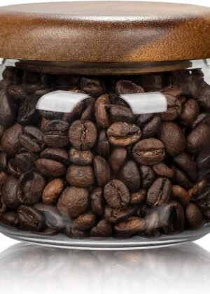 1 PC Small Glass Storage Jars with Airtight Lids, 10 fl oz (300ml) coffee container with Wooden Lid, Glass Pantry Canister for Beans, Rice, Sugar and etc