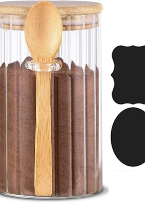 25 FL OZ Large Airtight Glass Jar with Bamboo Spoons Lids Overnight Oats Container Decorative Coffee Bar Food Storage Jar Cereal Nuts Salts Coffee Tea Flour Sugar Container Spice Jar