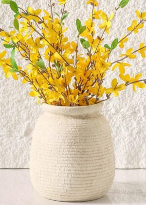 Ceramic Rustic Farmhouse Vase, 7.48 Inch Pampas Vase Decorative Pottery Flower Vase  for Home Decor Shelf Decor Bookshelf Mantle Entryway Living Room Table Decor