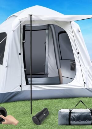 Easy Set up Inflatable Camping Tent 3-4 Person Glamping Outdoor Air Blow Up Tents, Waterproof Inflatable House Tent for Adults